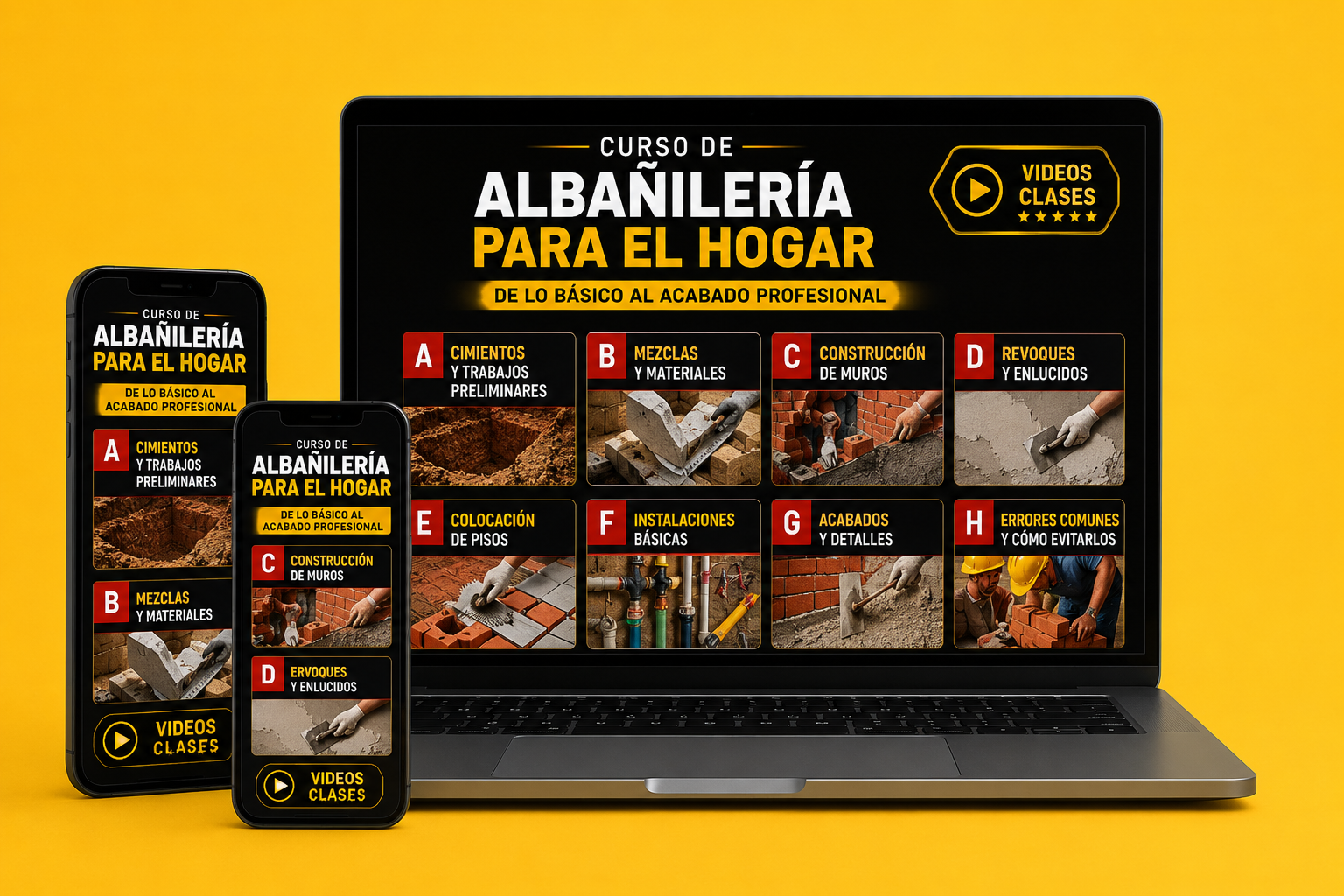 Curso de Albañilería para el Hogar en laptop y celular